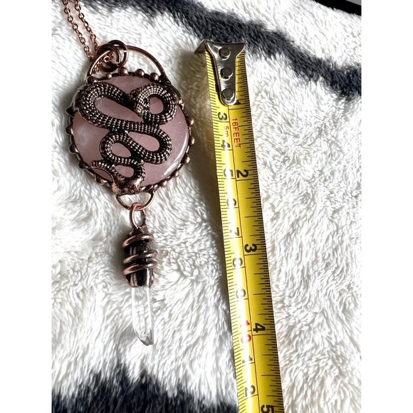 Divine LOVE Rose Quartz + CLear Quartz Point Serpent Snake Pendant Necklace - Picture 4 of 6